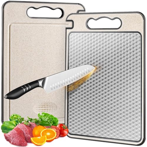 Chopping Board - On Sale Today! Stainless Steel Cutting Board For Kitchen, Non Toxic Large Chopping Board Double Sided Non-Slip Scratch-Resistant Mesh Design With Juice Groove Food-Grade Wheat Straw Pp 15Ă—10 In Easy To Clean