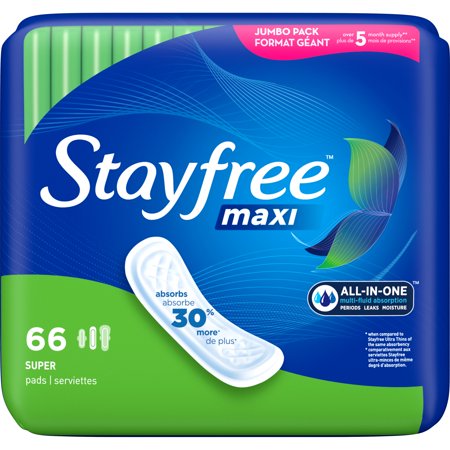 Stayfree Maxi Super Pads Wingless, Unscented, 66 Ct, Absorbs 30% More, Multi-Fluid Absorption, Comfortably Dry For Up To 8 Hours