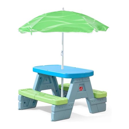 Step2 Sun & Shade Toddler Outdoor Picnic Table with Umbrella, Multicolored