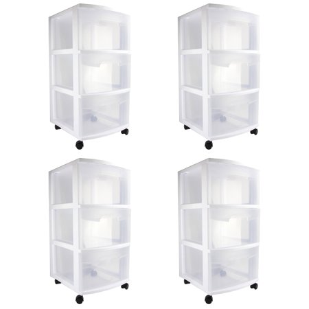 Sterilite 28308002 Home 3 Drawer Wide Wheeled Storage Container (Set of 4)