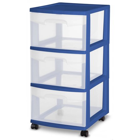 Sterilite 3 Drawer Cart- Stadium Blue, (Available in Case of 2 or Single Unit)