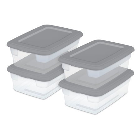 Sterilite 3 Gallon Plastic Storage Box, Gray and Clear, 16 Count