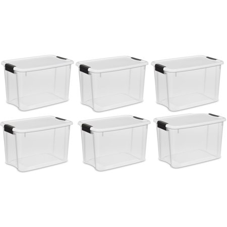 Sterilite 30-Quart Ultra Latch Storage Box w/White Lid and Clear Base (6 Pack)