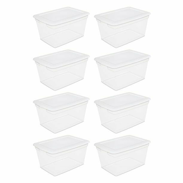 Sterilite 58 Qt. Clear Plastic Household Storage Organizer Box, Set Of 8 White