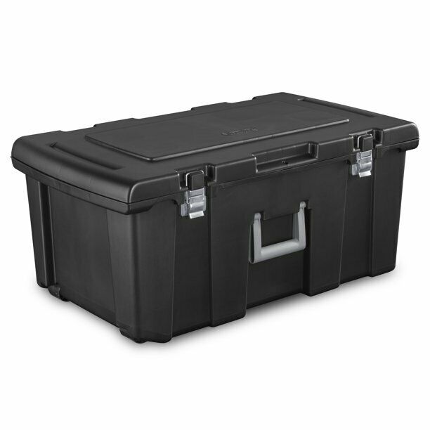 Sterilite Footlocker Plastic Black portable sports equipment storage tool box