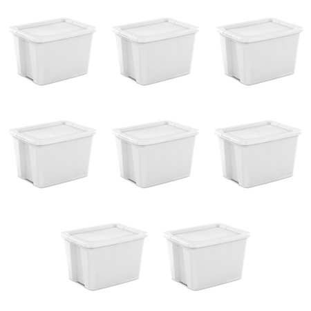 Sterilite Plastic 18 Gallon Tote Box White Set of 8