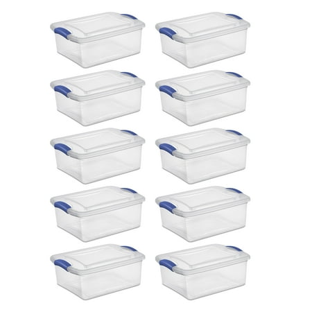 Sterilite 15 Qt Latch Box Clear Base and Lid Blue Set of 10