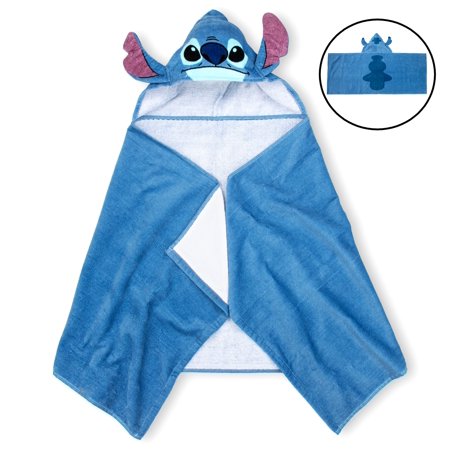 Stitch Kids Bath Hooded Towel Wrap, 51 x 22, Cotton, Blue, Disney