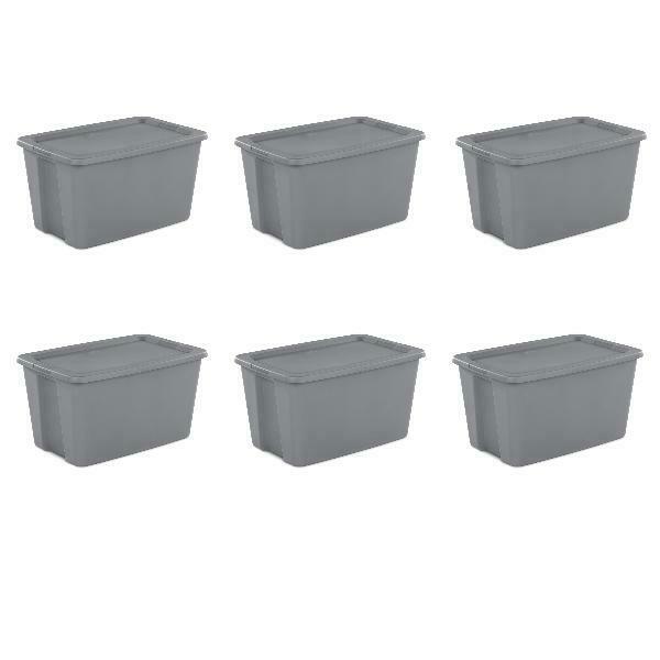 Storage Plastic Containers 30 Gallon Stackable Tote Box Bins Lids Case 6
