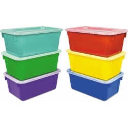 Storex Cubby Bins, Lids Included, 12.25" X 7.75" X 5.13", Assorted Colors, 6/pack ( STX62406E06C )