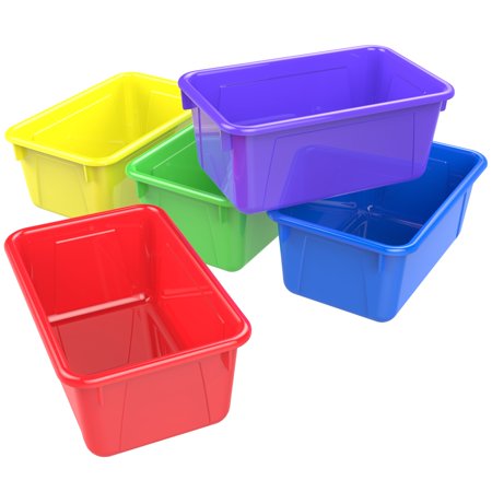 Storex Plastic Cubby Bin, Kids' Craft and Supply Storage, Assorted Colors, 5-Pack