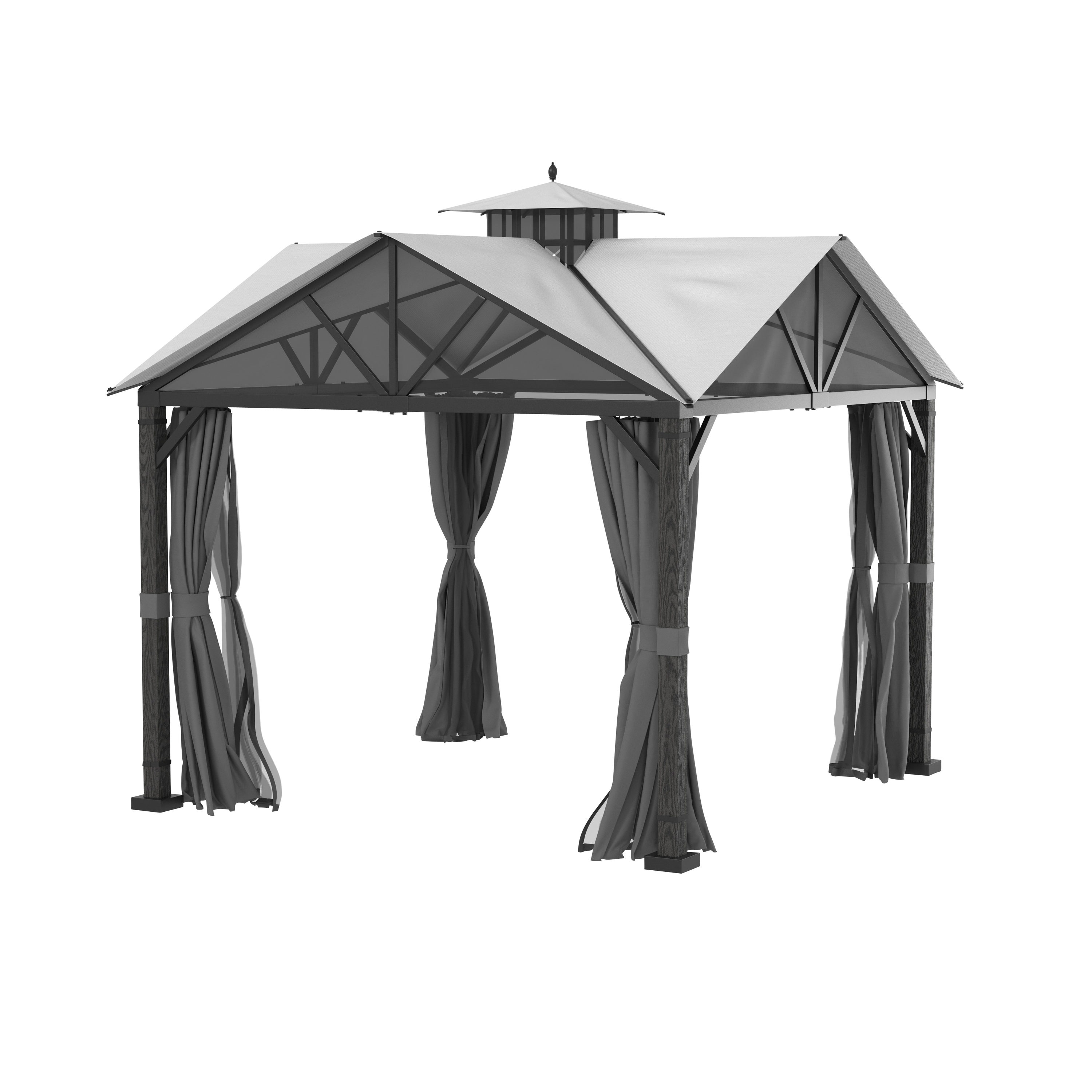 Style Selections 10.72-ft x 10.72-ft Metal Square Screened Semi-permanent Gazebo on Sale At Lowe's