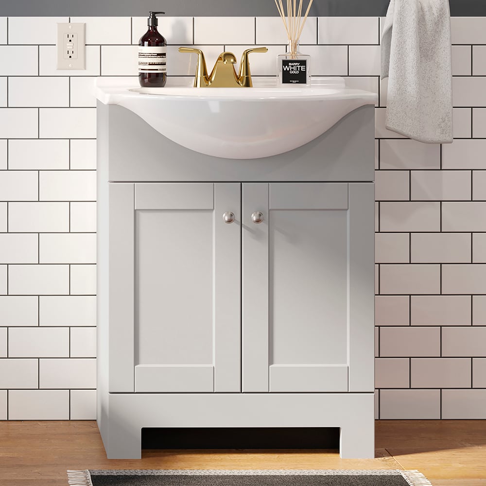 Style Selections Euro 24-in Gray Single Sink Bathroom Vanity with White Cultured Marble Top on Sale At Lowe's