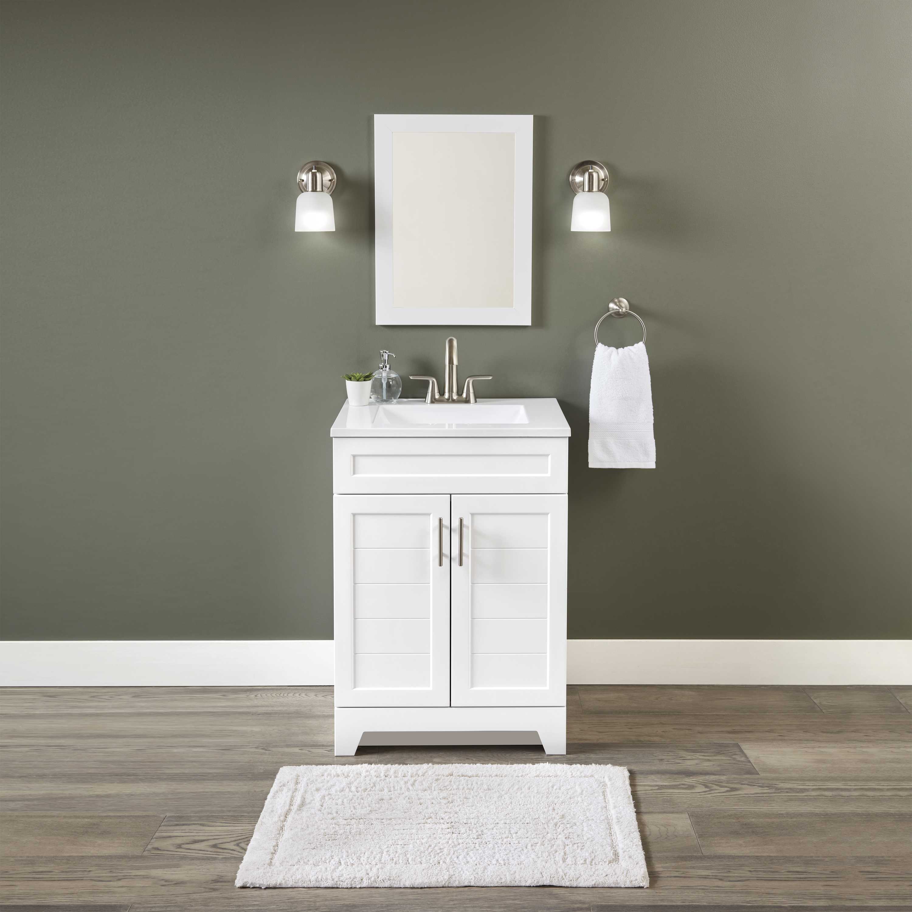 Style Selections Kirkman 24-in White Single Sink Bathroom Vanity with White Cultured Marble Top (Mirror Included) on Sale At Lowe's