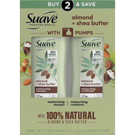 Suave Professionals Almond and Shea Butter Moisturizing Shampoo and Conditioner Paraben-free and Dye-free for Dry Hair 28 oz, 2 Count