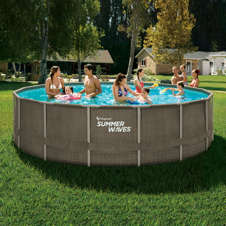 Summer Waves 16 ft Dark Double Rattan Elite Frame Pool, Round, Ages 6+, Unisex