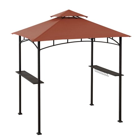 Sunjoy 5 ft. x 8 ft. Black Steel 2-tier Grill Gazebo with Red Canopy