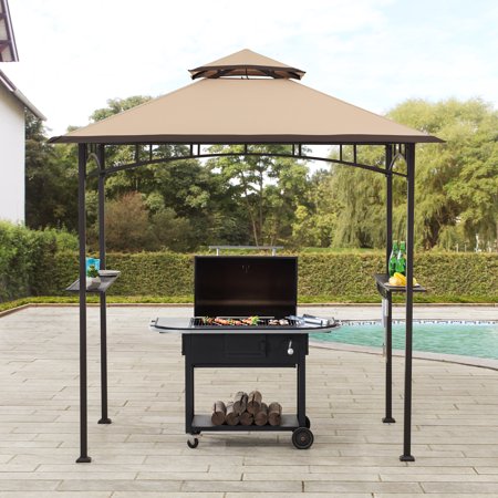 Sunjoy Orville 5 ft. x 8 ft. Brown Steel 2-tier Grill Gazebo with Tan and Brown Canopy
