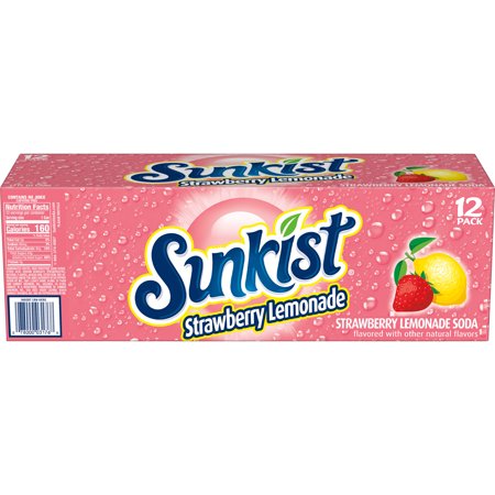 Sunkist Strawberry Lemonade Soda Cans, 12 Fl Oz, 12 Count