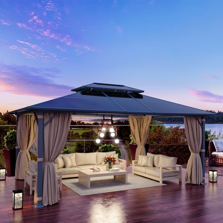 Sunmthink Outdoor Patio Garden Double Roof Hardtop Gazebo Canopy with Aluminum Frame ,10x13FT