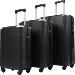 Sunsent Luggage Hardside 3-Piece 30"/26"/22" ABS Spinner Luggage Set, Black in Black/Brown, Size 31.0 H x 12.0 W x 20.0 D in | Wayfair YQM-EL09078K