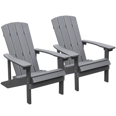 Superjoe 2 Pcs Outdoor Adirondack Chair Patio Lounger Weather Resistant High Impact Polystyrene Furniture,Gray