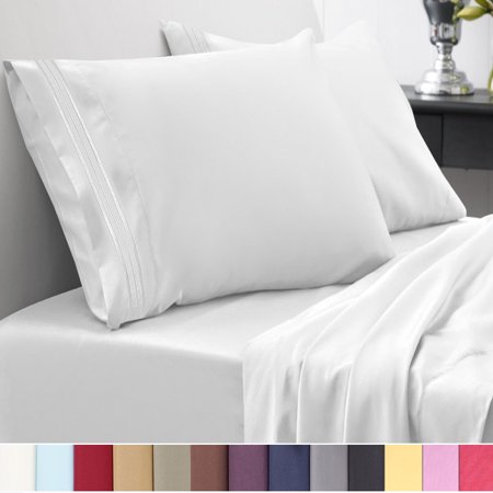 Sweet Home Collection 1500 Thread Count 4 Piece Microfiber Bed Sheets Set, Queen, White