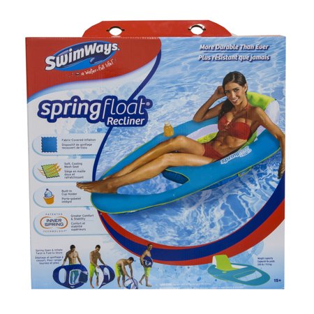 SwimWays Spring Float Recliner - Swim Lounger for Pool or Lake - Dark Blue/Light Blue