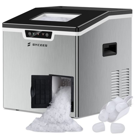 Sycees 44lbs/24H Ice Machine 2 in 1 Ice Maker & Shaver Portable for Countertop Auto-Control with Ice Scoop Cup Basket/Stainless Steel