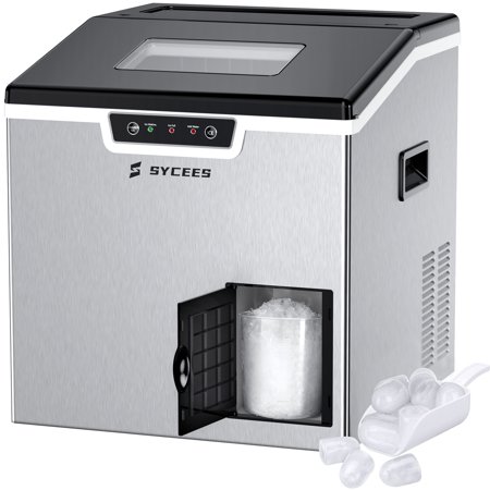 Sycees 44Lbs/24H Ice Maker Shaver, 2-in-1 Ice Machine, Portable Countertop Bullet Ice Cube Maker & Shaver with Digital indicators, Intuitive Controls, Ice Scoop, Cup and Basket, Stainless Steel