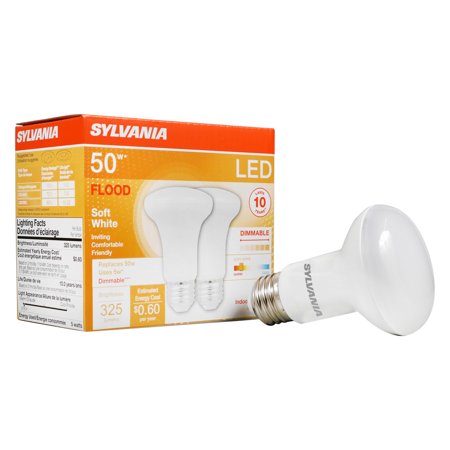 SYLVANIA LED Flood Light Bulb, R20, 5W, Dimmable, 2700K, Soft White, 2 Pack