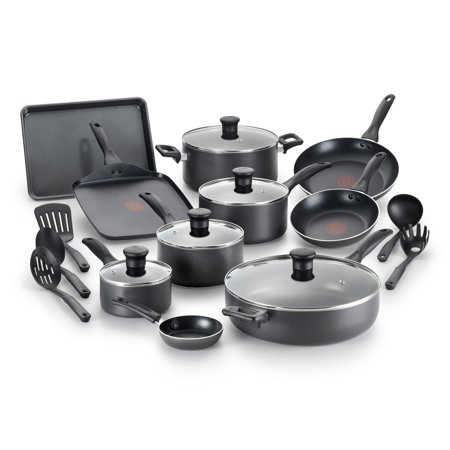 T-Fal Easy Care Thermo-Spot 20 Piece Non-Stick Dishwasher Safe Cookware Set, Gray