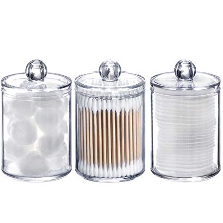 Tbestmax 10 oz Plastic Cotton Swab Ball Pad Holder, Qtip Jar Clear Makeup Organizer, Bathroom Containers Dispenser 3 Pack