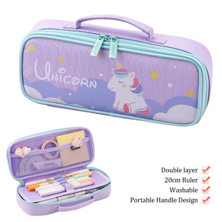 Teblacker Cute Pencil Case, Unicorn Pencil Pouch, Portable Multifunction Pen Bag with Compartments for Girls Kids Teen