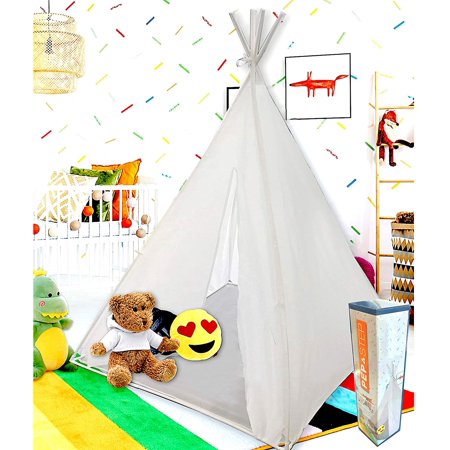 Teepee Tent for Kids | Kids Teepee | Kids Teepee Play Tent Foldable 5 Feet Tall 4 Poles | Playhouse for Kids | Large Childrens Teepee Tents Girls Boys Kids Teepee Tent | Wooden Poles | Floor Included