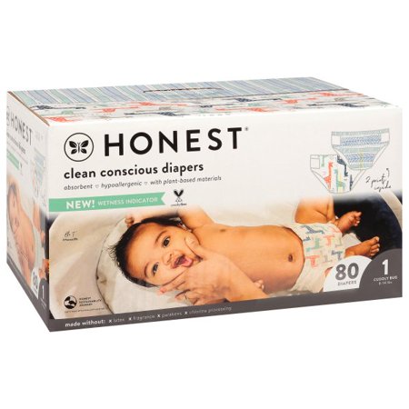 The Honest Company Advanced Leak Protection Hypoallergenic Soft Stretchy Side Panels Comfortable Diapers - Size 1, 80 Count