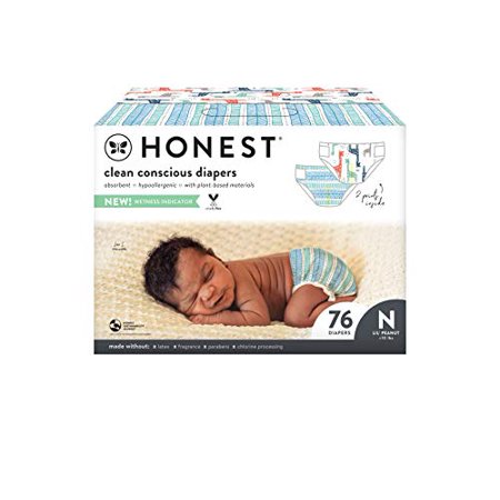 The Honest Company, Club Box Clean Conscious Diapers, Teal Tribal + Multi-Color Giraffes, Size Newborn, 76 Count (Packaging + Print May Vary)