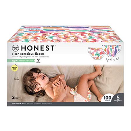 The Honest Company - Super Club Box, Clean Conscious Diapers, Just Peachy + Flower Power, Size 5, 100 Count (Packaging May Vary)