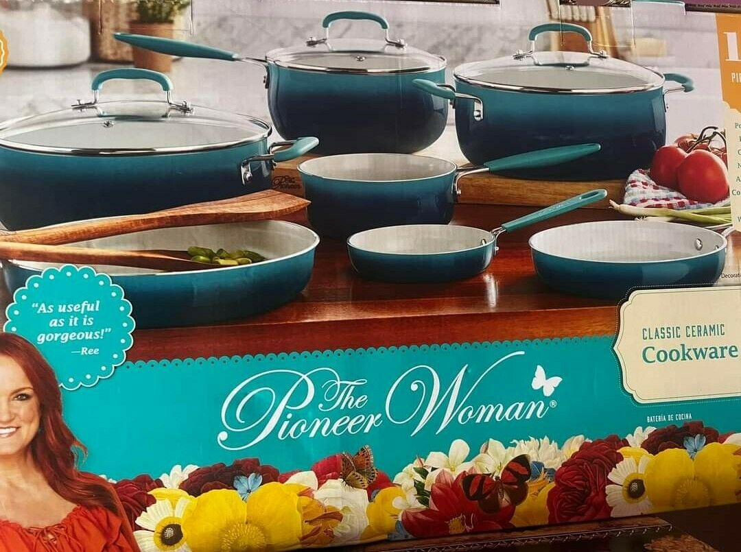 The Pioneer Woman 12 Piece Ceramic Non-stick Cookware Set - Ombre Teal