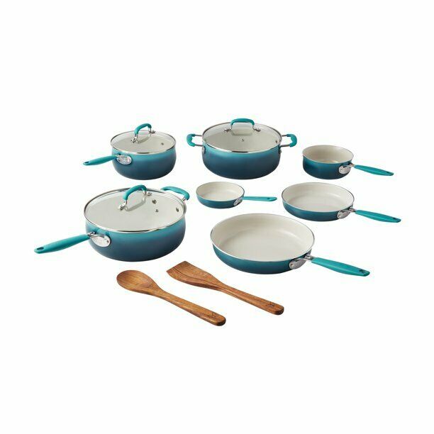 The Pioneer Woman 12 Piece Ceramic Non-stick Cookware Set - Ombre Teal