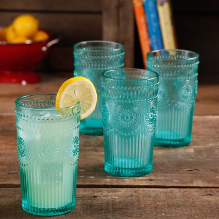 The Pioneer Woman Adeline 16-Ounce Emboss Glass Tumblers, Set of 4