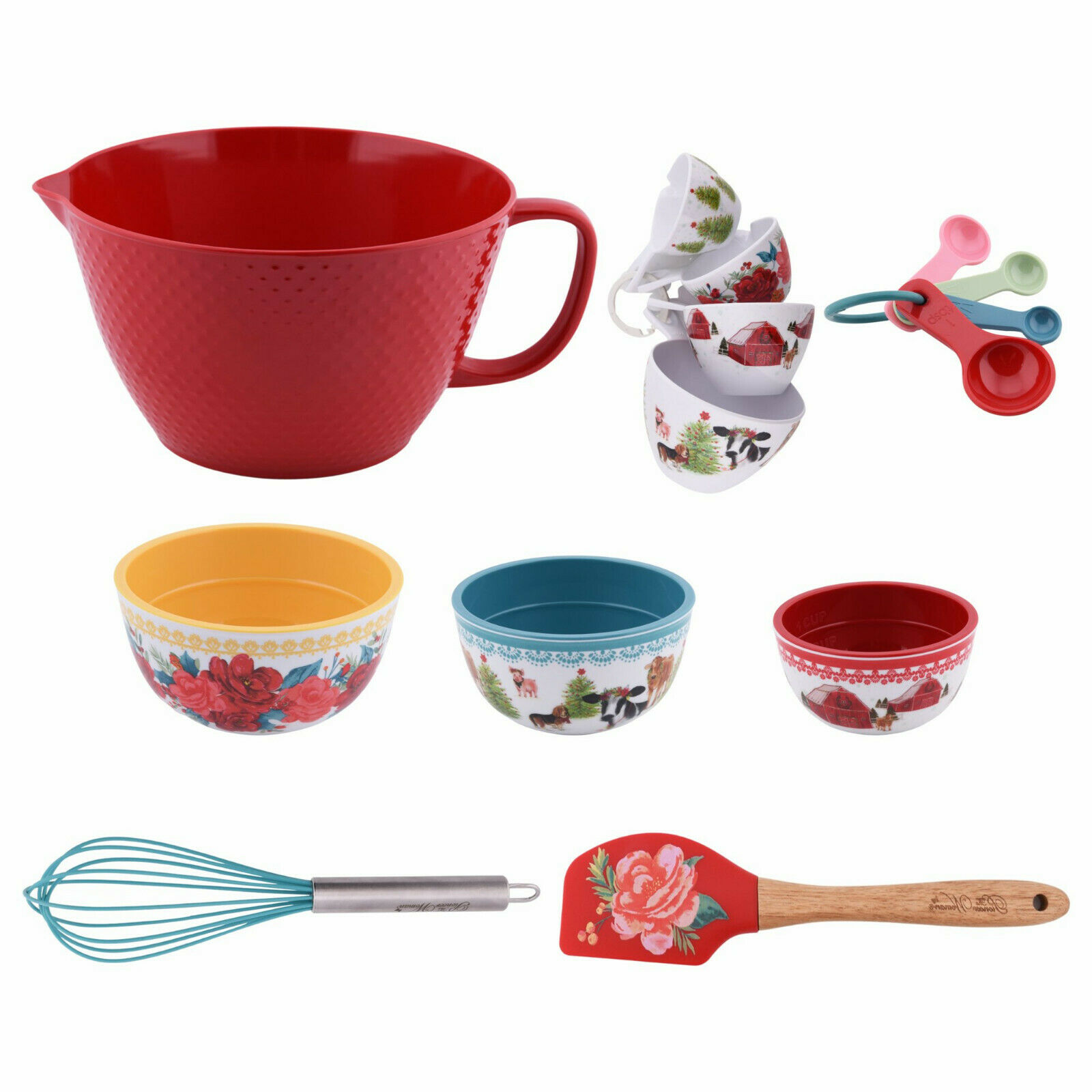 The Pioneer Woman Cheerful Rose Christmas Floral Melamine 14 Piece Baking Set