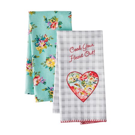 The Pioneer Woman Cook Heart Kitchen Towel Set, Multicolor, 16"W x 28"L, 2 Piece