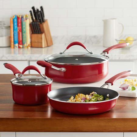 The Pioneer Woman Frontier 5-Piece Non-Stick Aluminum Cookware Set, Red