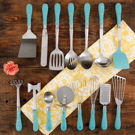 The Pioneer Woman Frontier Collection 15-Piece All in One Tool and Gadget Set, Turquoise