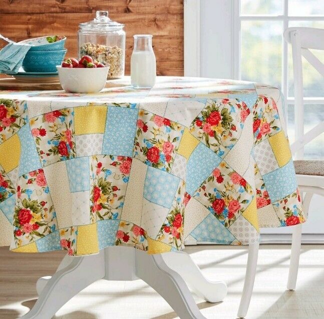 The Pioneer Woman ~ Sweet Rose Patchwork ~ 70" Round ~ Cotton Blend Tablecloth