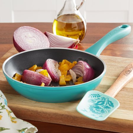 The Pioneer Woman Timeless Beauty Turquoise Aluminum 8-Inch Fry Pan with Mini Silicon Spatula Set