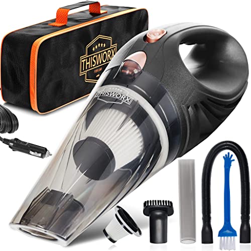 THISWORX Car Vacuum Cleaner - Portable, High Power, Mini Handheld Vacuum w/ 3 Attachments, 16 Ft Cord & Bag - 12v, Small Auto Accessories Kit for Interior Detailing - Black On Sale At Amazon.com