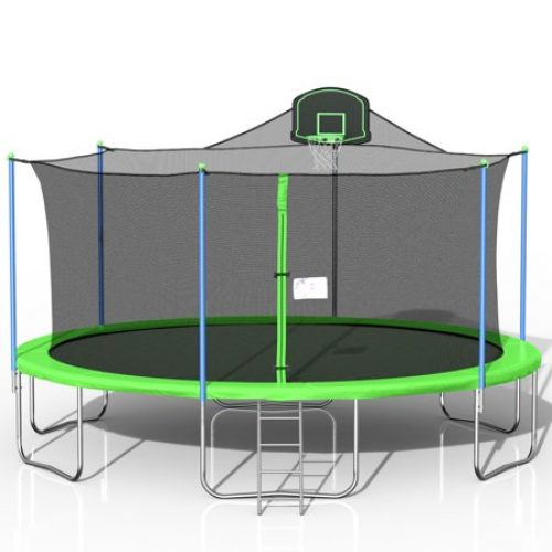 16FT Trampoline, 2021 Upgraded Outdoor Round Trampoline with Safety Enclosure, Basketball Hoop and Ladder, Outdoor Trampoline for Family School Entertainment,...