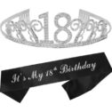 18th Birthday Gifts for Girl, 18th Birthday Tiara and Sash Silver, Happy 18th Birthday Party Supplies, 18 & Fabulous Glitter...